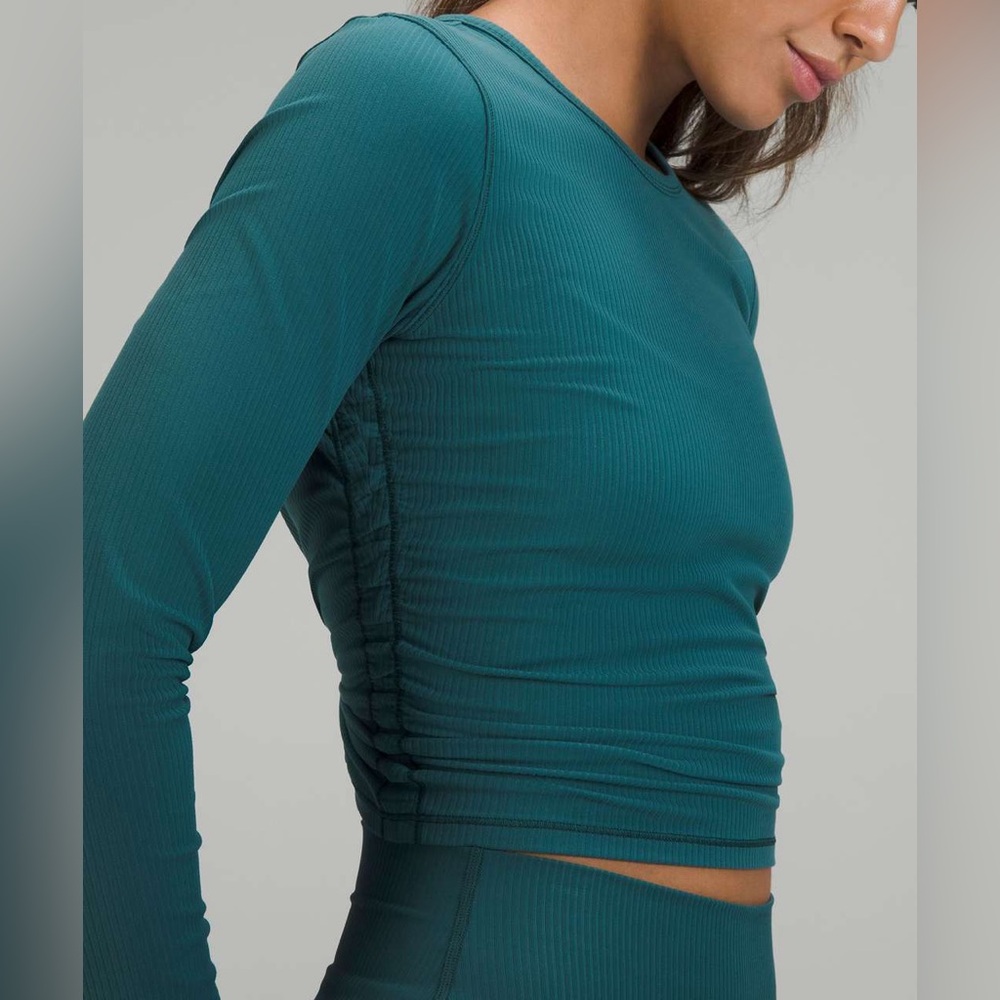 Lululemon All It Takes Ribbed Nulu Long-Sleeve Shirt Green Size 4 EUC